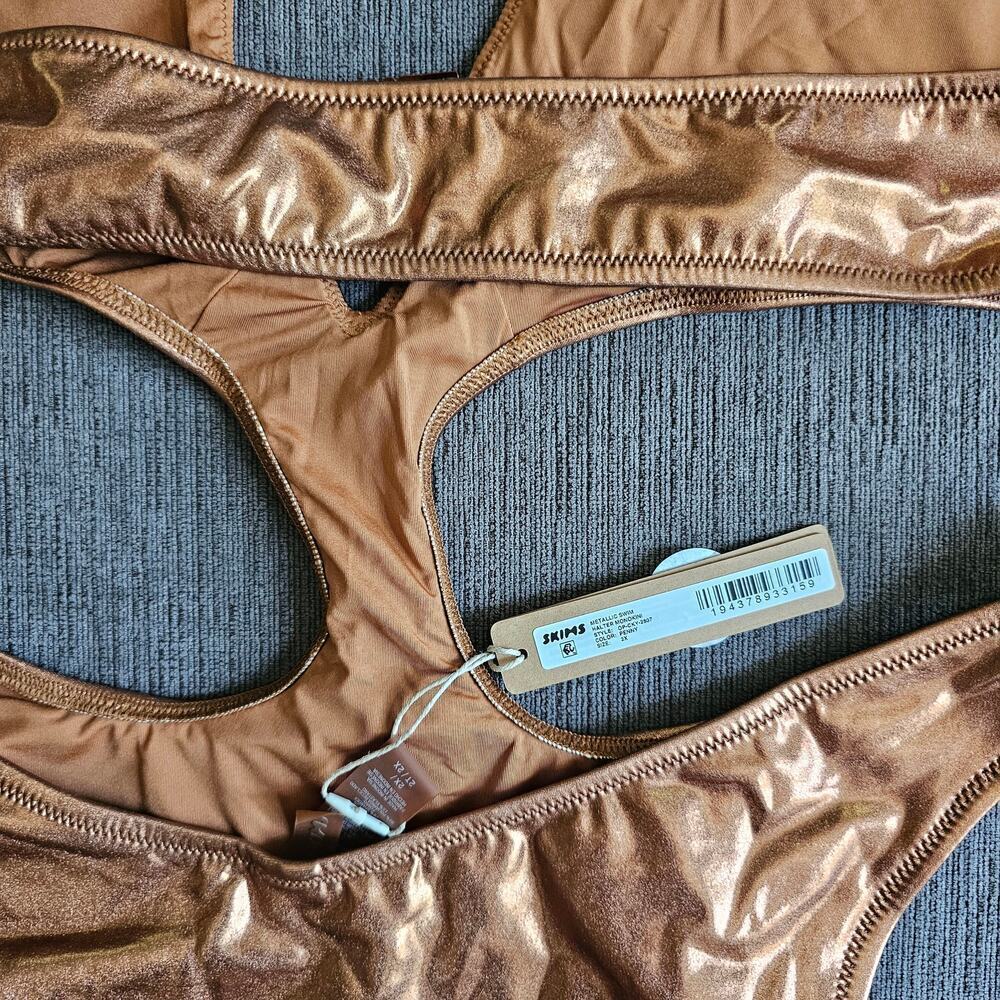 NWT Skims Women's Metallic Gold Penny Swim Halter Monokini Swimsuit Size 2X - Picture 3 of 6